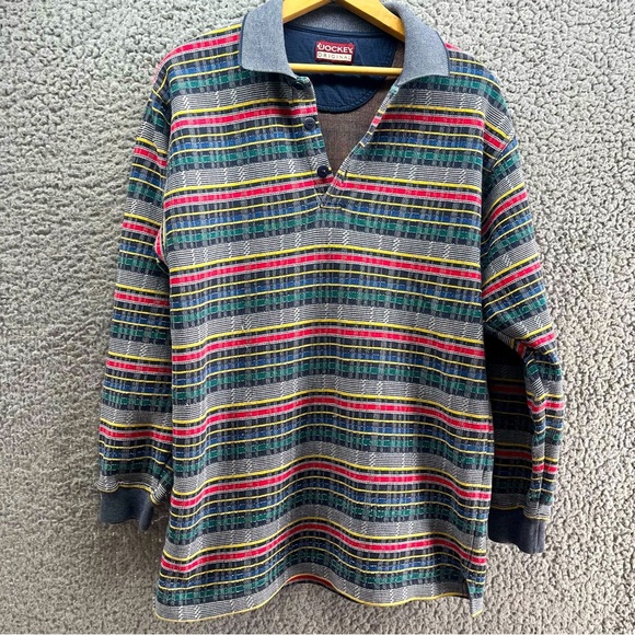 Vintage 90s Jockey Original Red Striped Plaid Long Sleeve Men's Shirt Size Small - Picture 1 of 10